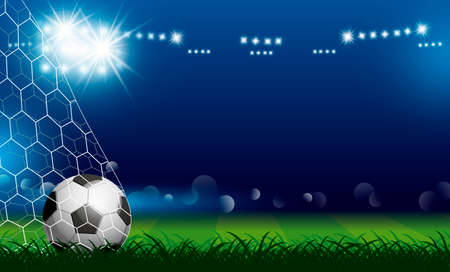 Soccer ball in goal on grass with spotlight vector illustrationのイラスト素材