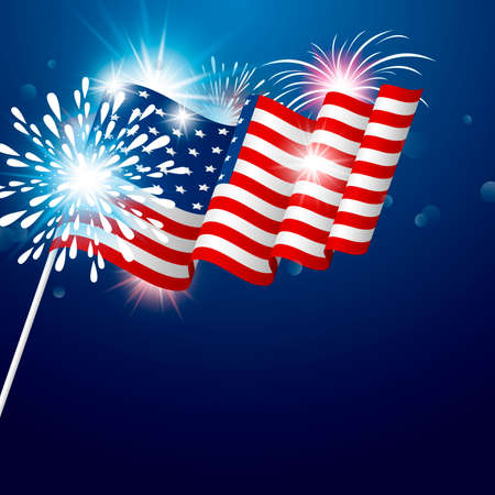 USA 4th july independence day design of american flag with fireworks vector illustrationのイラスト素材