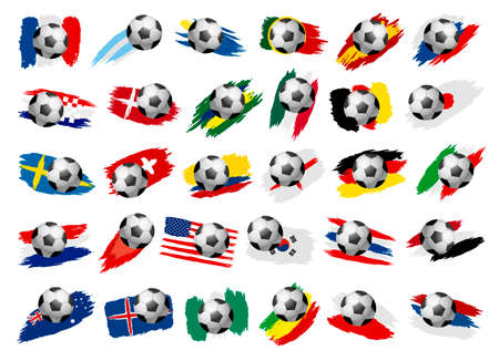 Soccer ball with paint brush stroke of national flag on white background vector illustrationのイラスト素材
