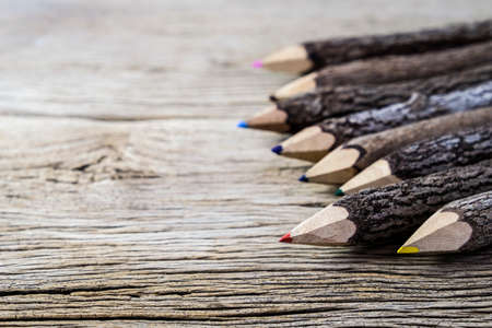 Color pencil on wood backgroundの写真素材