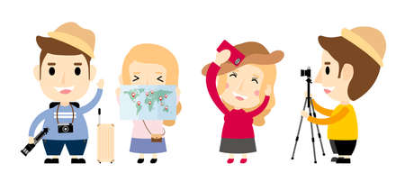 Happy people traveling on white background vector illustrationのイラスト素材