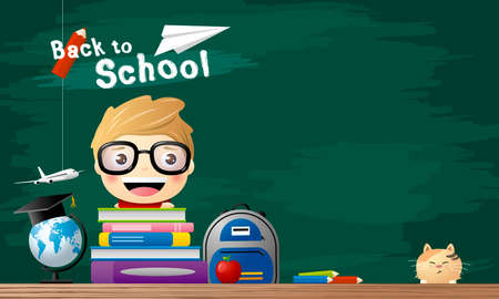 Back to school concept of student with book in the classroom vector illustrationのイラスト素材