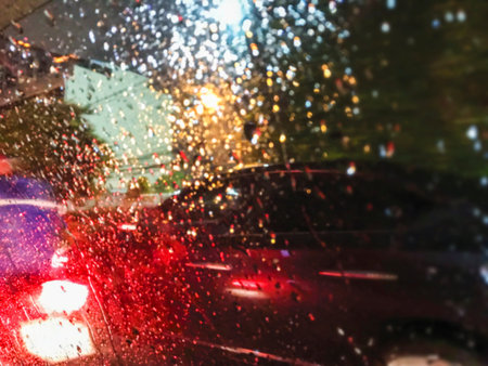 Abstract blurred background of night light in rainy day