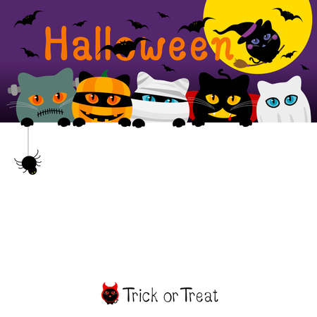 Halloween cats costume banner design with copy space vector illustrationのイラスト素材
