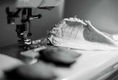 Fabric on the sewing machineの写真素材