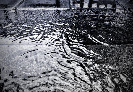 Water on street in rainy day rain season background
