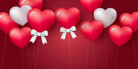 Love concept design of heart balloon on red background Valentine's day and wedding vector illustrationのイラスト素材