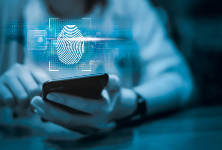 Woman scan fingerprint biometric identity and approval