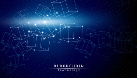 Blockchain technology design on blue background vector illustrationのイラスト素材