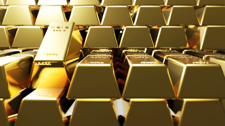 Gold bars background 3D Renderの写真素材