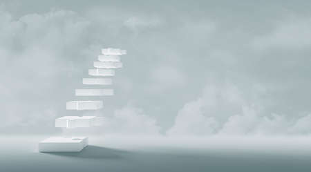 Business concept design of white stairs jigsaw puzzle with copy space minimal style 3d renderの写真素材