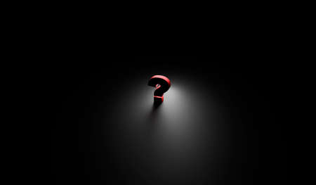 Question mark in dark room 3d renderの写真素材