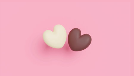 Love concept design of chocolate hearts on pink paper background with copy space 3d renderの写真素材