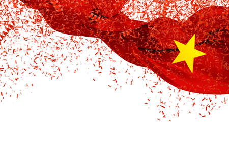 Vietnam flag with confetti falling on white background for independence day banner 3d illustrationの写真素材