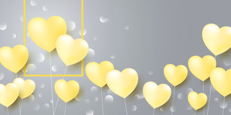 Love concept design of yellow heart balloons on gray background vector illustrationのイラスト素材