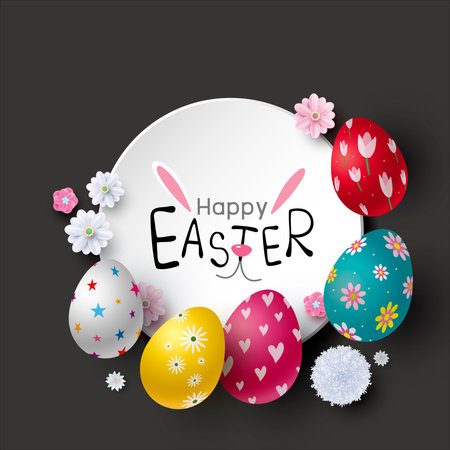 Easter banner design of eggs and flowers vector illustration