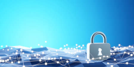 Cybersecurity design of padlock and network connection with copy space 3D renderの写真素材
