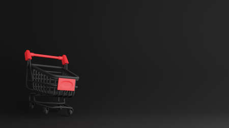 Black friday sale concept design of shopping cart on black background 3D renderの写真素材