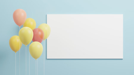 Balloons and white canvas with copy space 3D renderの写真素材