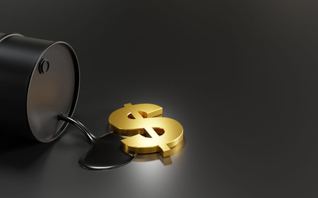 Oil barrels or crude oil with gold dollar sign 3D render