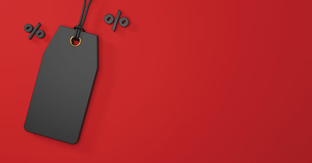 Black friday sale concept design of hang tag and percentage on red background 3D render