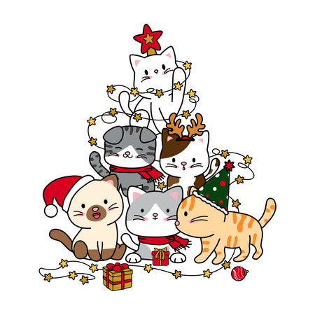 Christmas tree design of cats Vector illustrationのイラスト素材