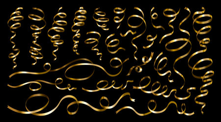 Set of gold ribbons on black background vector illustrationのイラスト素材