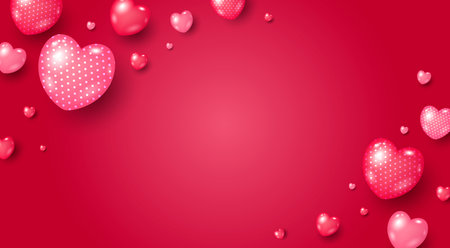 Valentine's day banner design of hearts on red background vector illustrationのイラスト素材