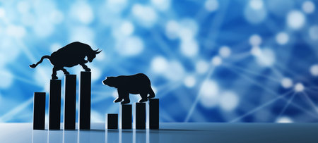 Bull and Bear stock market 3D renderの写真素材
