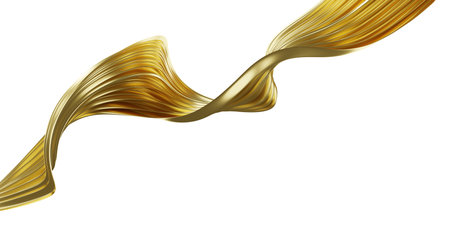Abstract golden luxury wave on white background with copy space 3D renderの写真素材