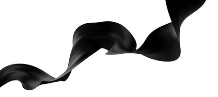 Black fabric flying in the wind isolated on white background 3D renderの写真素材