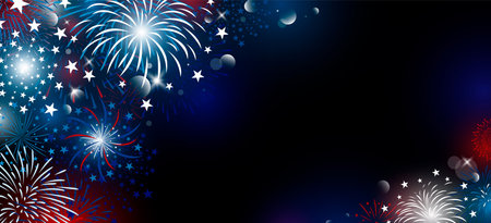 4th of july USA independence day banner design of fireworks on black background with copy space vector illustrationのイラスト素材