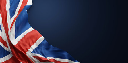 United kingdom flag on blue background with copy space 3D renderの写真素材