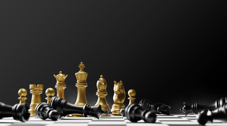 Chess pieces on black background with smoke Concept of business strategy 3D renderの写真素材