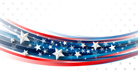 4th of july USA independence day banner design of stars and line curve on blue background with copy space vector illustrationのイラスト素材