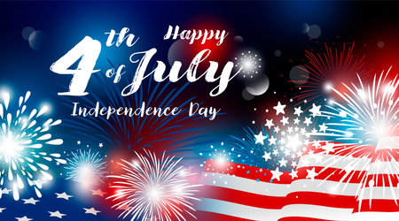 4th of july USA Independence day design of american flag with fireworks on black background vector illustrationのイラスト素材