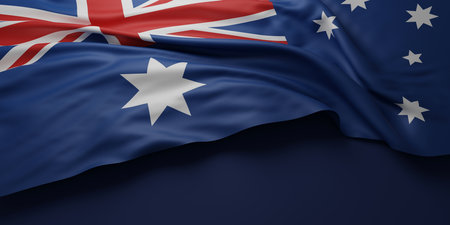 Australia flag on dark blue background with copy space 3D renderの写真素材