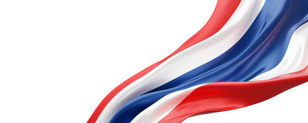 Thailand flag flying isolated on white background with copy space 3D renderの写真素材