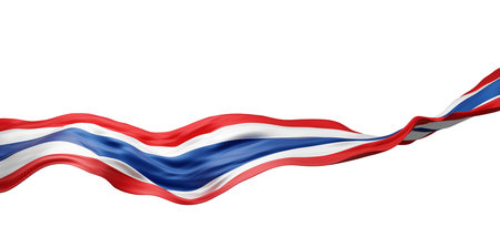 Thailand flag flying isolated on white background with copy space 3D renderの写真素材