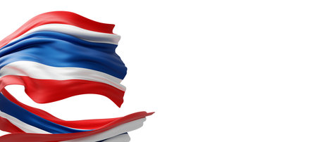 Thailand flag flying isolated on white background with copy space 3D renderの写真素材