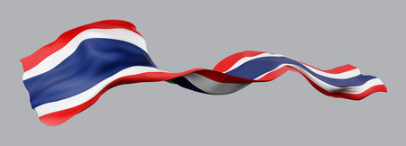 Thailand flag ribbon isolated on grey background with copy space 3D renderの写真素材