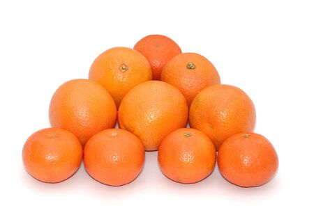 Oranges and mandarins isolated on whiteの写真素材
