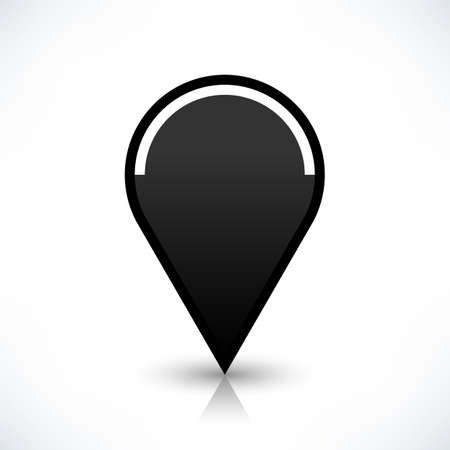 Map pin location sign circle icon in flat style. Simple black shapes with gray gradient oval shadow and reflection isolated on white background. Web design element save in vector illustrationのイラスト素材