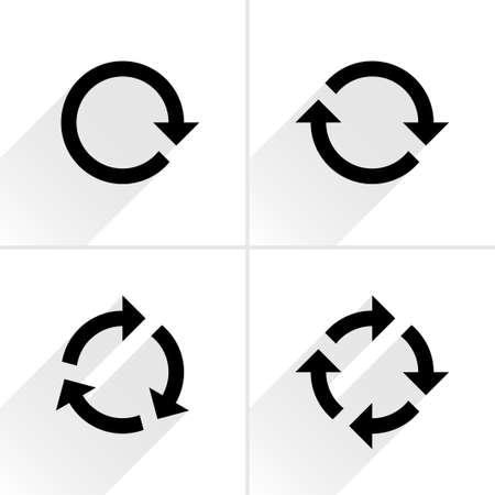 4 black arrow loop, refresh, reload, rotation icon. Volume 02. Flat icon with gray long shadow on white background. Simple, solid, plain, minimal style. Vector illustration web design elementsのイラスト素材