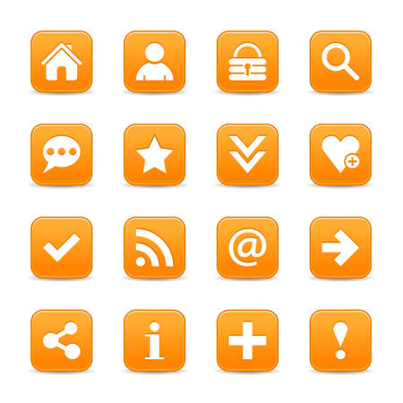 16 orange satin icon with white basic sign on rounded square web button with color reflection on background. This vector illustration internet design elementのイラスト素材