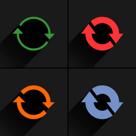 4 arrow icon. Set 02. Refresh, rotation, reset, repeat, reload sign. Color pictogram with black long shadow on gray background. Simple, solid, plain, flat style Vector illustration web design 8 epsの写真素材