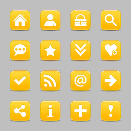 16 yellow satin icon with white basic sign on rounded square web button with color reflection on background. This vector illustration internet design element save in 8 epsのイラスト素材