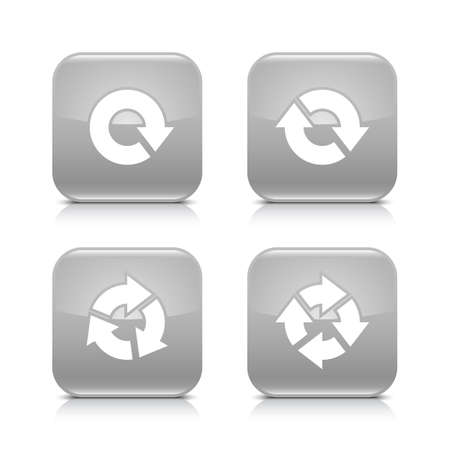 4 arrow icon. White repeat, reload, rotation, refresh sign. Set 04. Gray rounded square button with gray reflection, black shadow on white background. Vector illustration web design element in 8 epsのイラスト素材