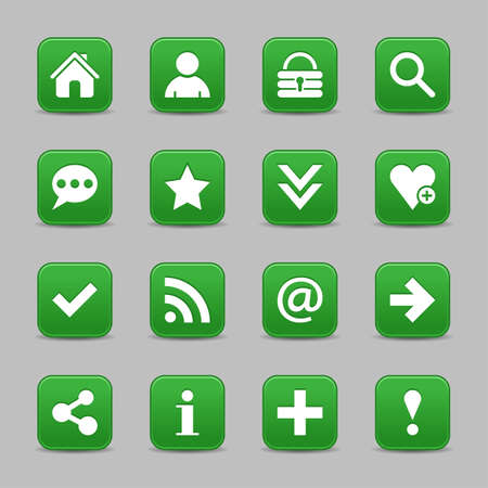 16 green satin icon with white basic sign on rounded square web button with color reflection on background. This vector illustration internet design element save in 8 epsのイラスト素材