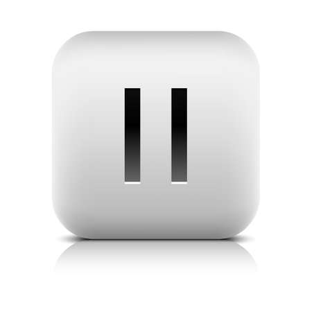 Media player icon with pause sign. Rounded square web button with black shadow gray reflection on white background. Series in a stone style. Graphic vector illustration internet design element 8 epsのイラスト素材